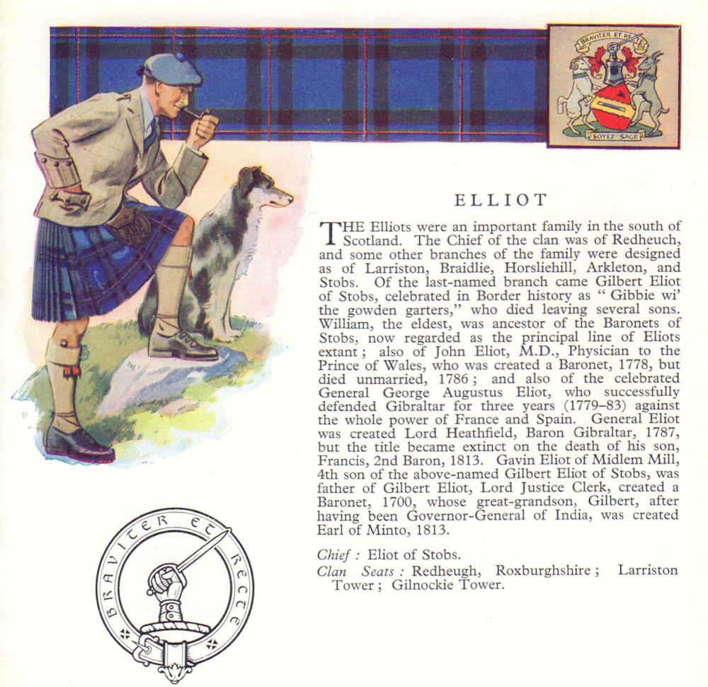 Associate Product Elliot. Scotland Scottish clans tartans arms badge 1963 old vintage print