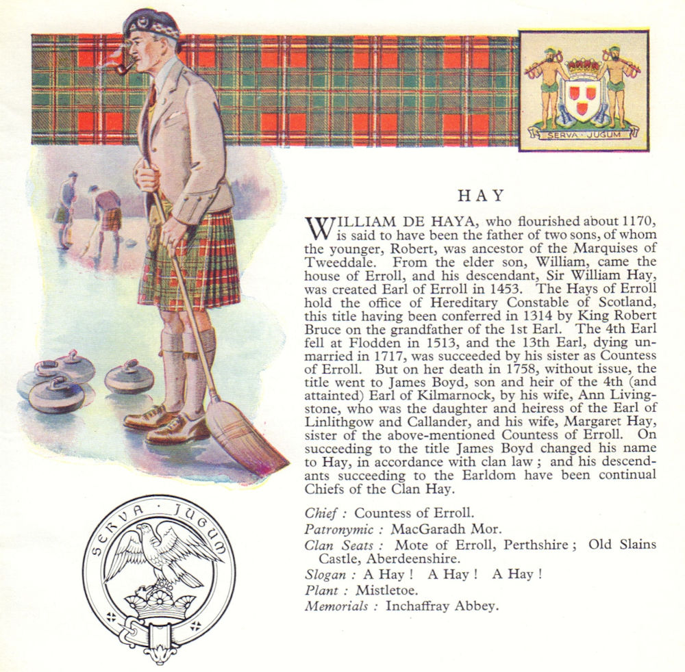 Associate Product Hay. Scotland Scottish clans tartans arms badge 1963 old vintage print picture