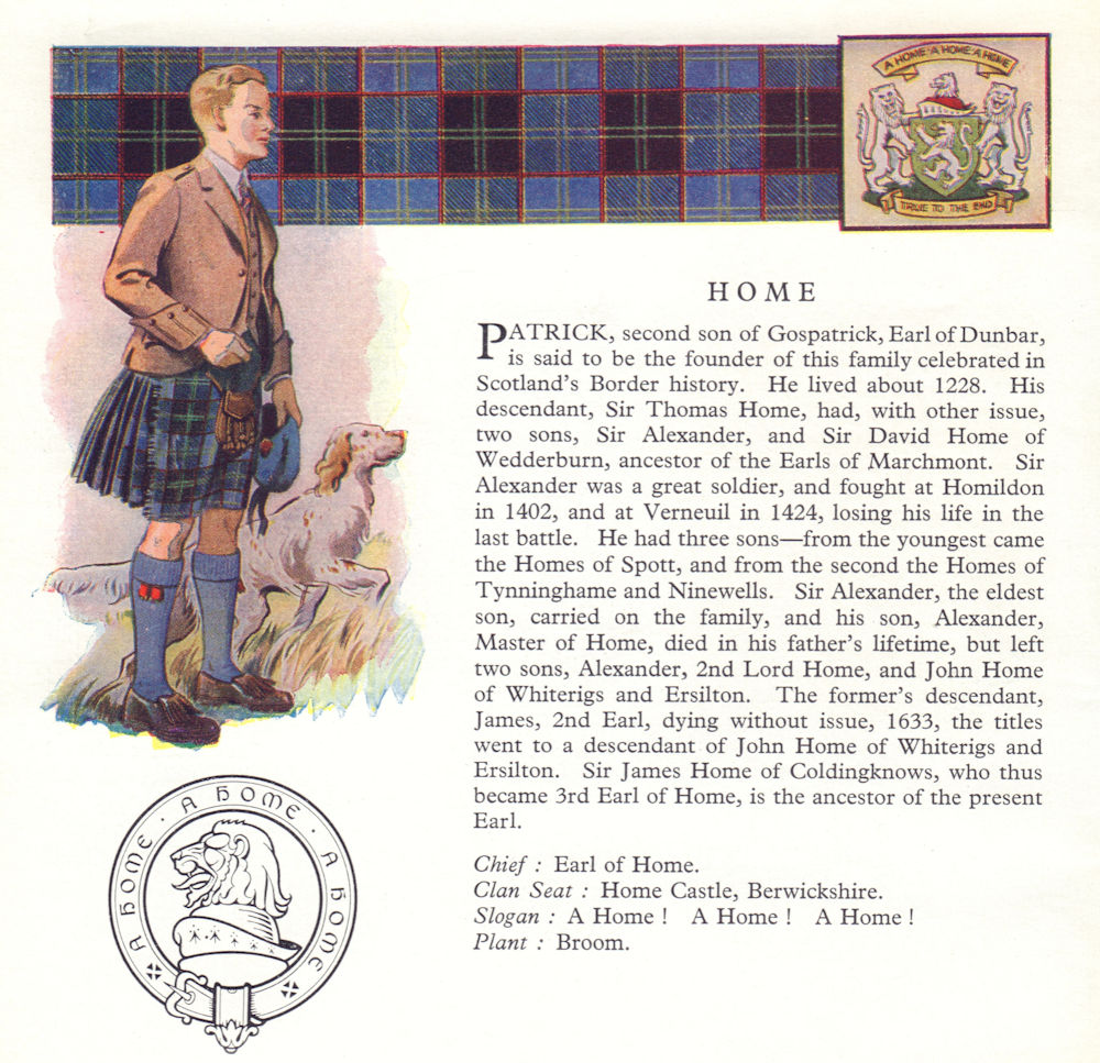 Home. Scotland Scottish clans tartans arms badge 1963 old vintage print