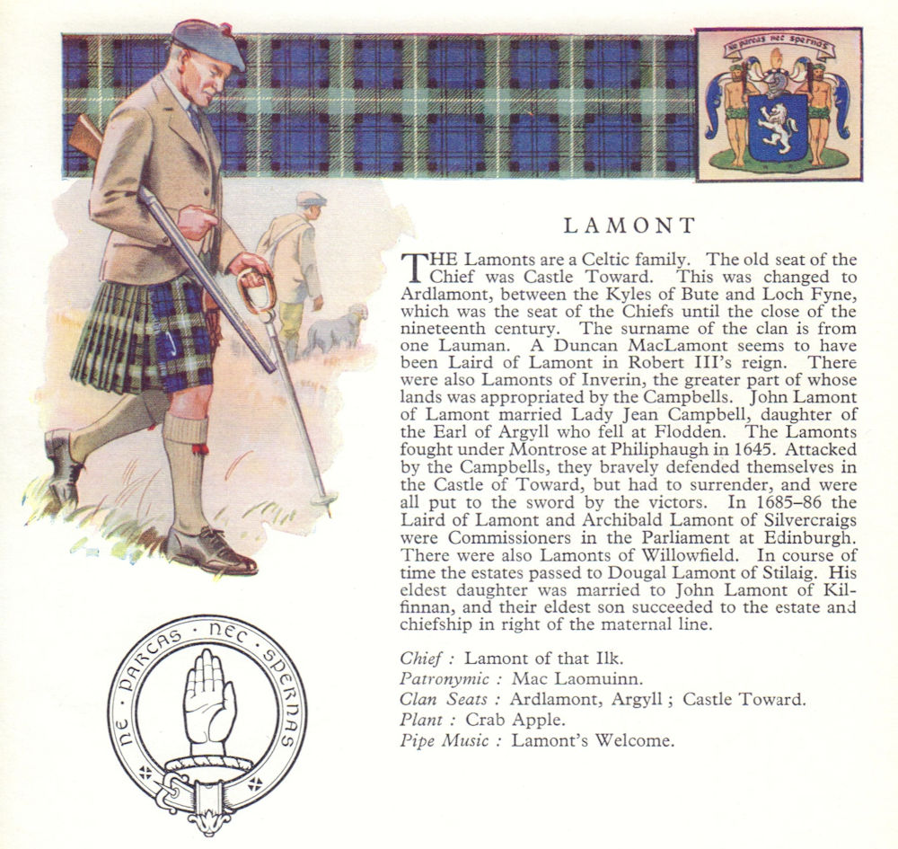 Associate Product Lamont. Scotland Scottish clans tartans arms badge 1963 old vintage print