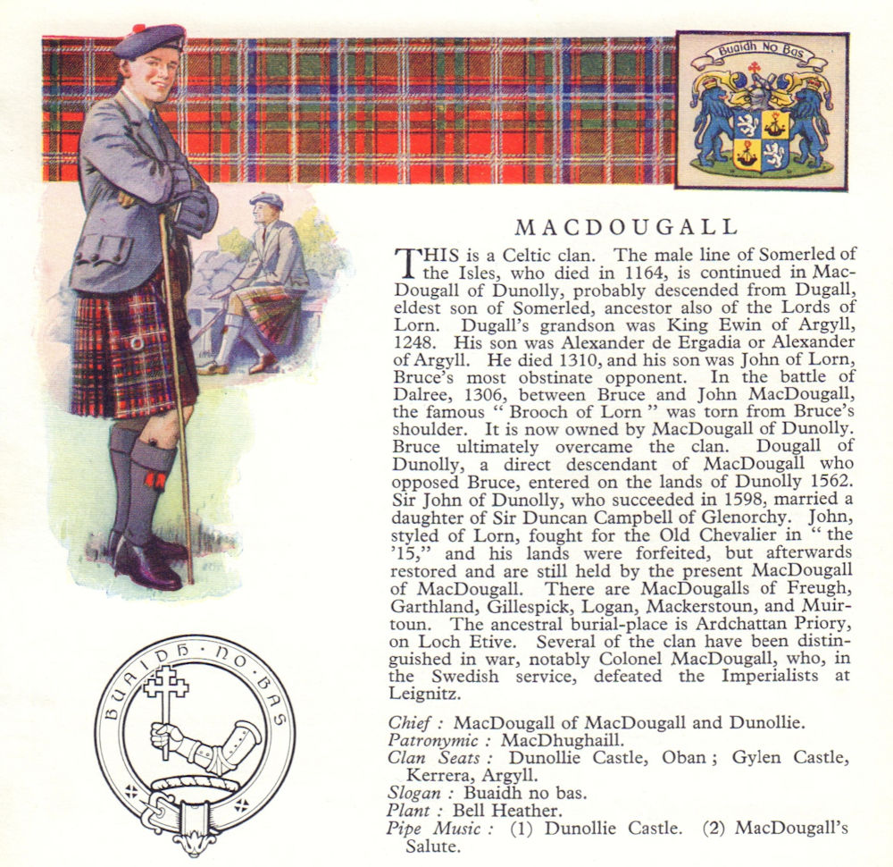 MacDougall. Scotland Scottish clans tartans arms badge 1963 old vintage print