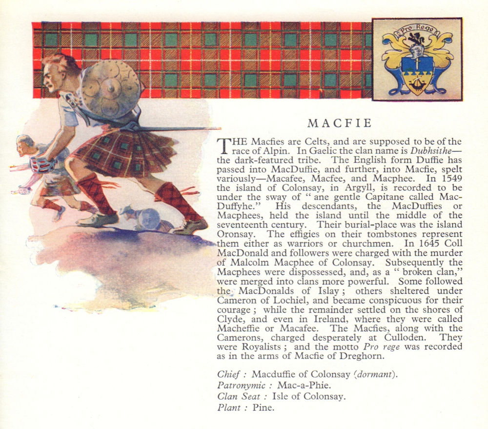 Associate Product Macfie. Scotland Scottish clans tartans arms 1963 old vintage print picture