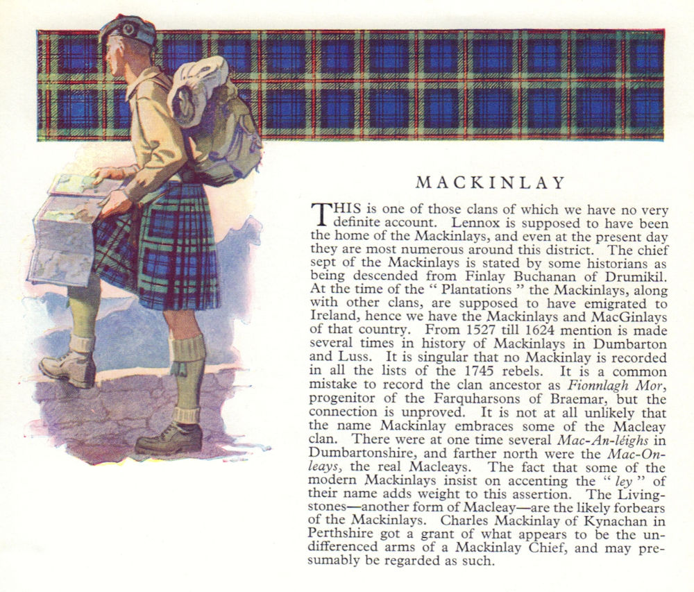 Mackinlay. Scotland Scottish clans tartans arms 1963 old vintage print picture