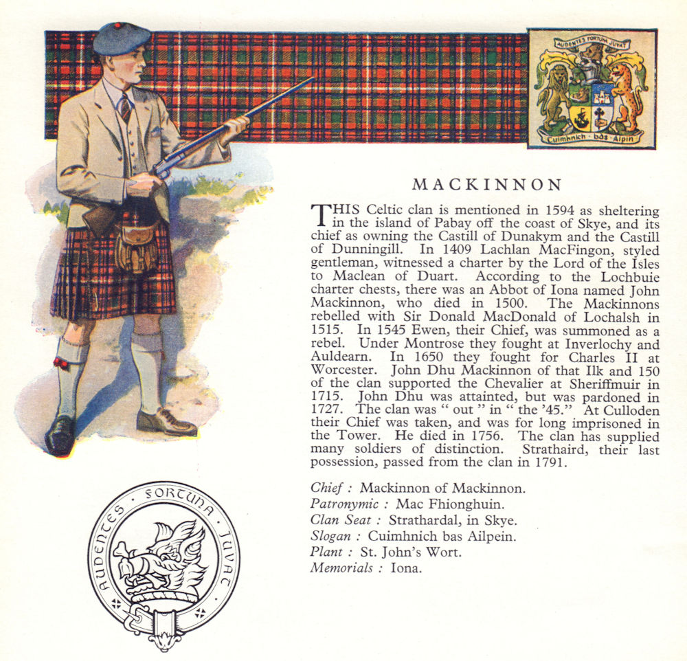 Associate Product Mackinnon. Scotland Scottish clans tartans arms badge 1963 old vintage print