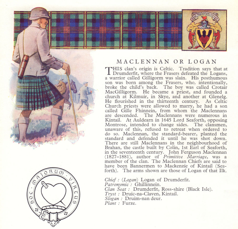 Associate Product MacLennan or Logan. Scotland Scottish clans tartans arms badge 1963 old print