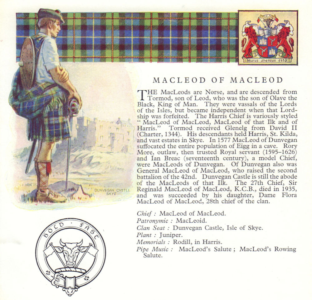 Associate Product MacLeod of Macleod. Scotland Scottish clans tartans arms badge 1963 old print