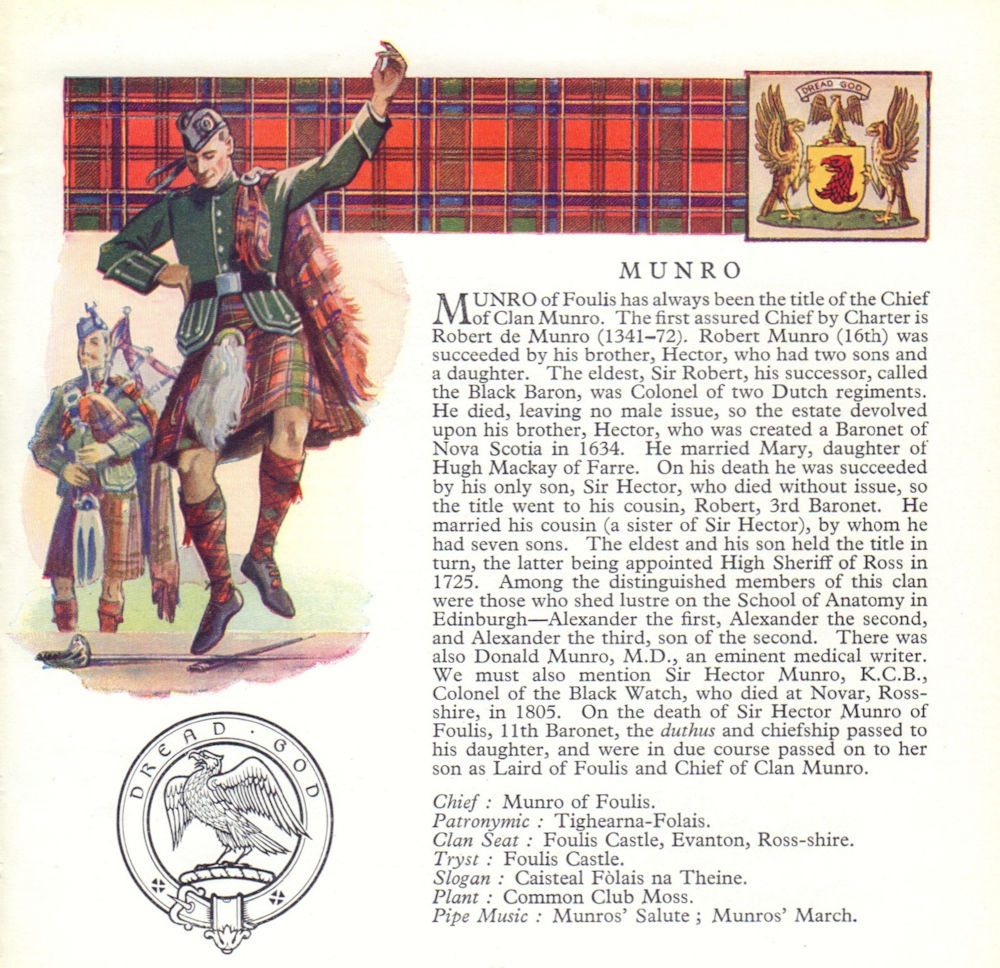 Associate Product Munro. Scotland Scottish clans tartans arms badge 1963 old vintage print