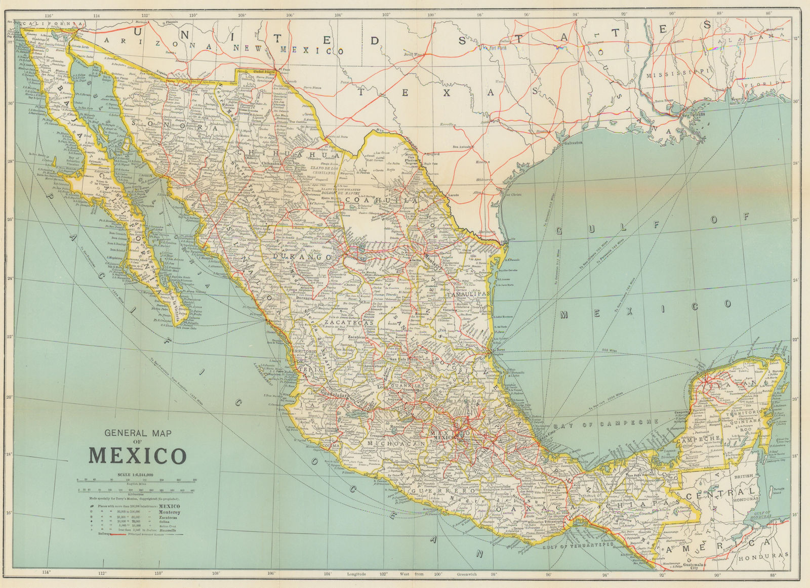 General map of Mexico 1938 old vintage plan chart