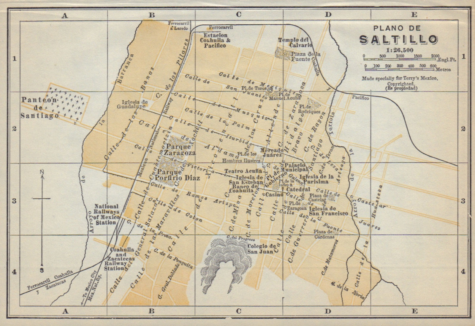 Plano de SALTILLO, Mexico. Mapa de la ciudad. City/town plan 1938 old