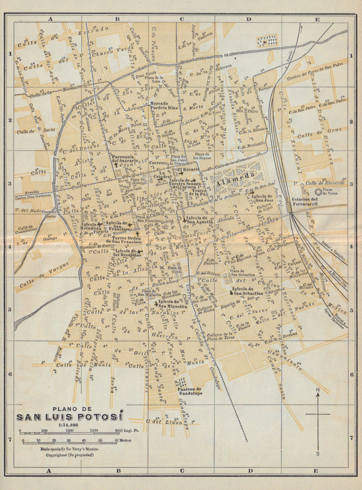 Plano de SAN LUIS POTOSI, Mexico. Mapa de la ciudad. City/town plan 1938