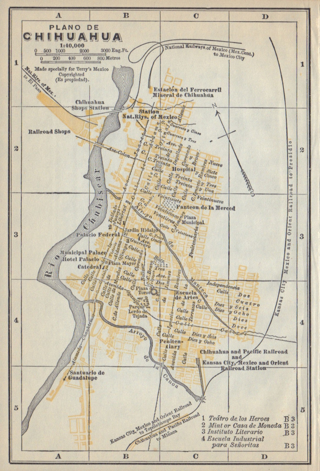 Plano de CHIHUAHUA, Mexico. Mapa de la ciudad. City/town plan 1938 old