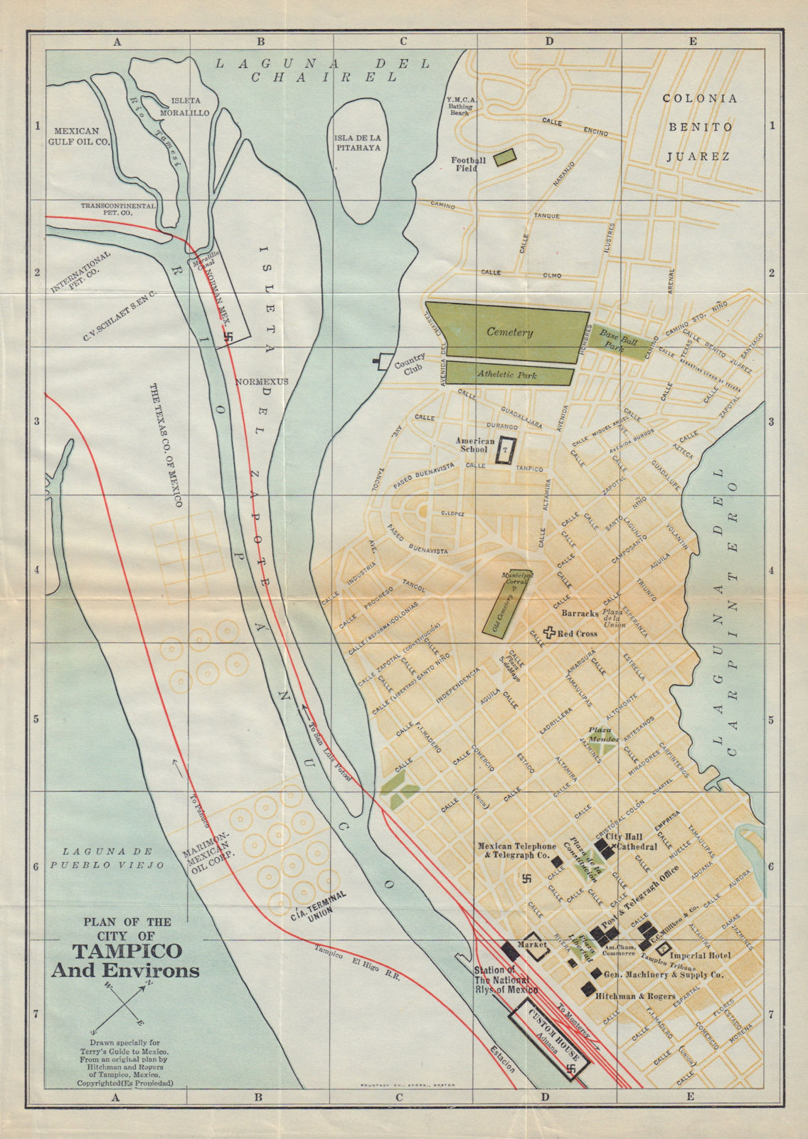 Associate Product Plan of the city of TAMPICO, Mexico. Mapa de la ciudad. Town plan 1938 old