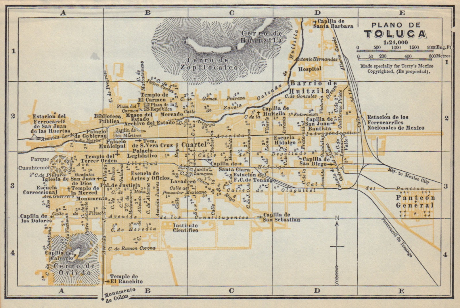 Plano de TOLUCA, Mexico. Mapa de la ciudad. City/town plan 1938 old