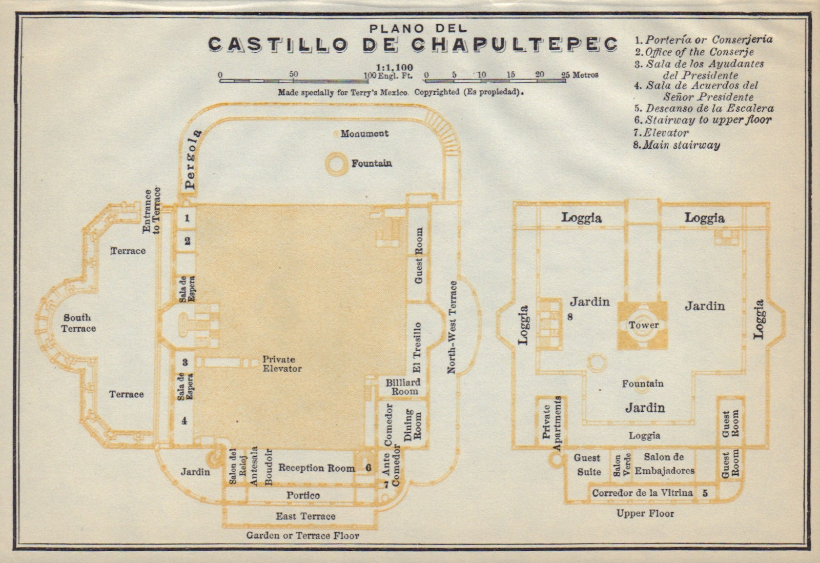 Associate Product Plano del Castillo de CHAPULTEPEC, Mexico City 1938 old vintage map chart