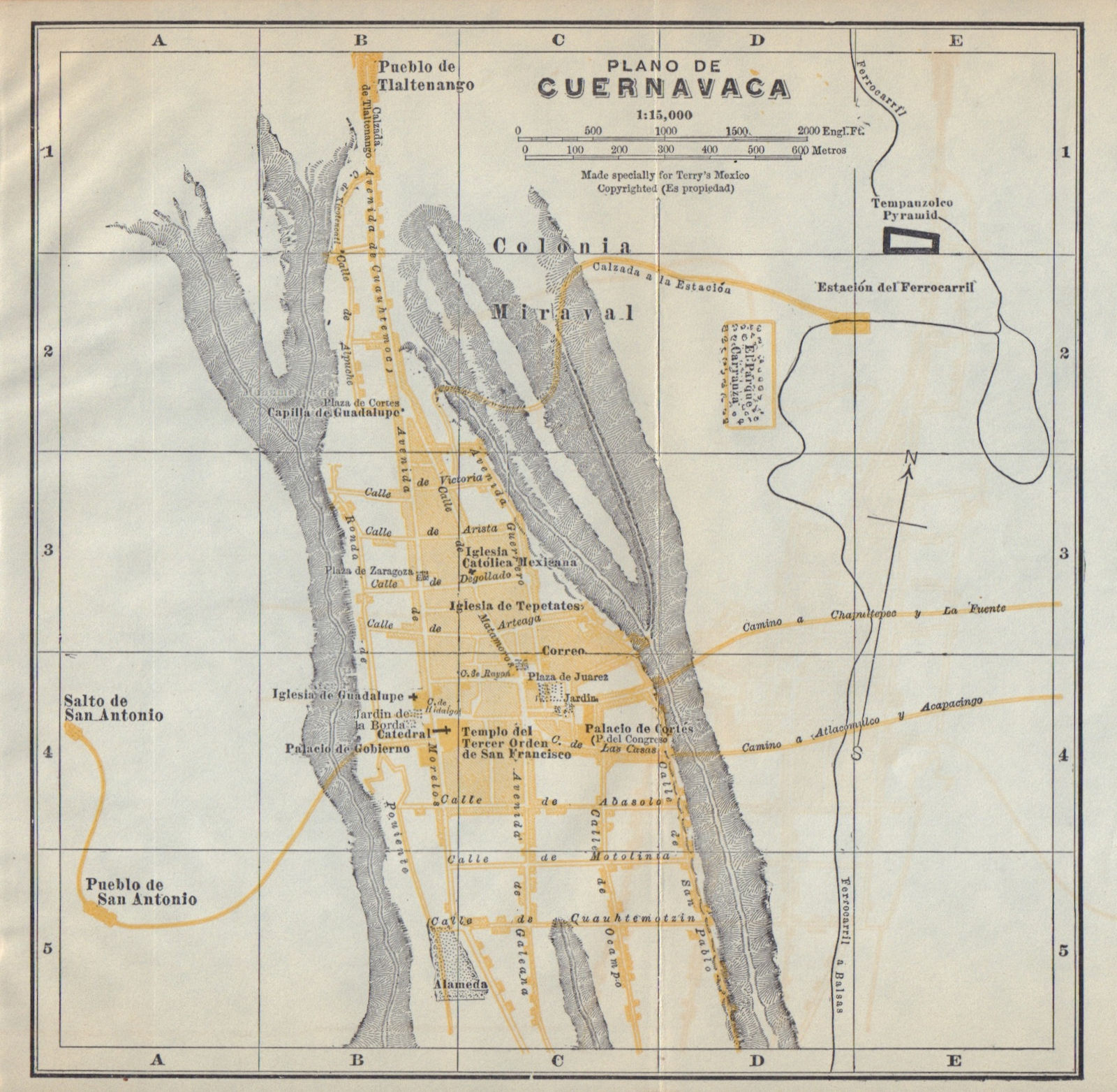 Plano de CUERNAVACA, Mexico. Mapa de la ciudad. City/town plan 1938 old