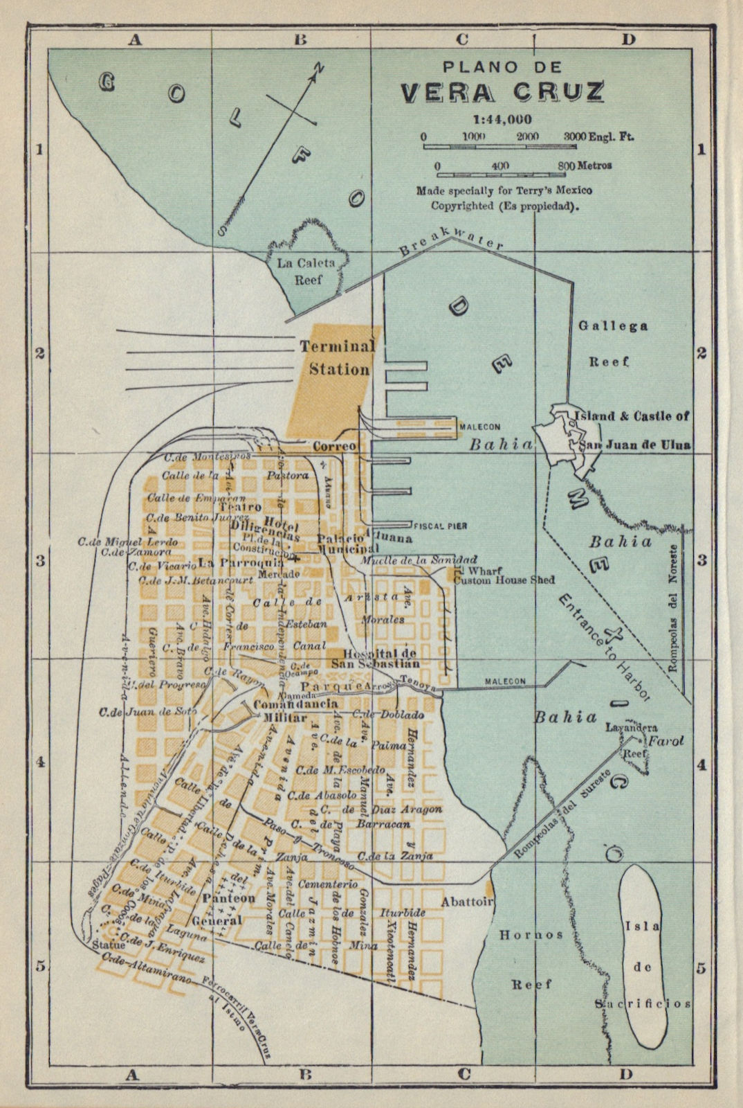 Plano de VERACRUZ, Mexico. Mapa de la ciudad. City/town plan 1938 old