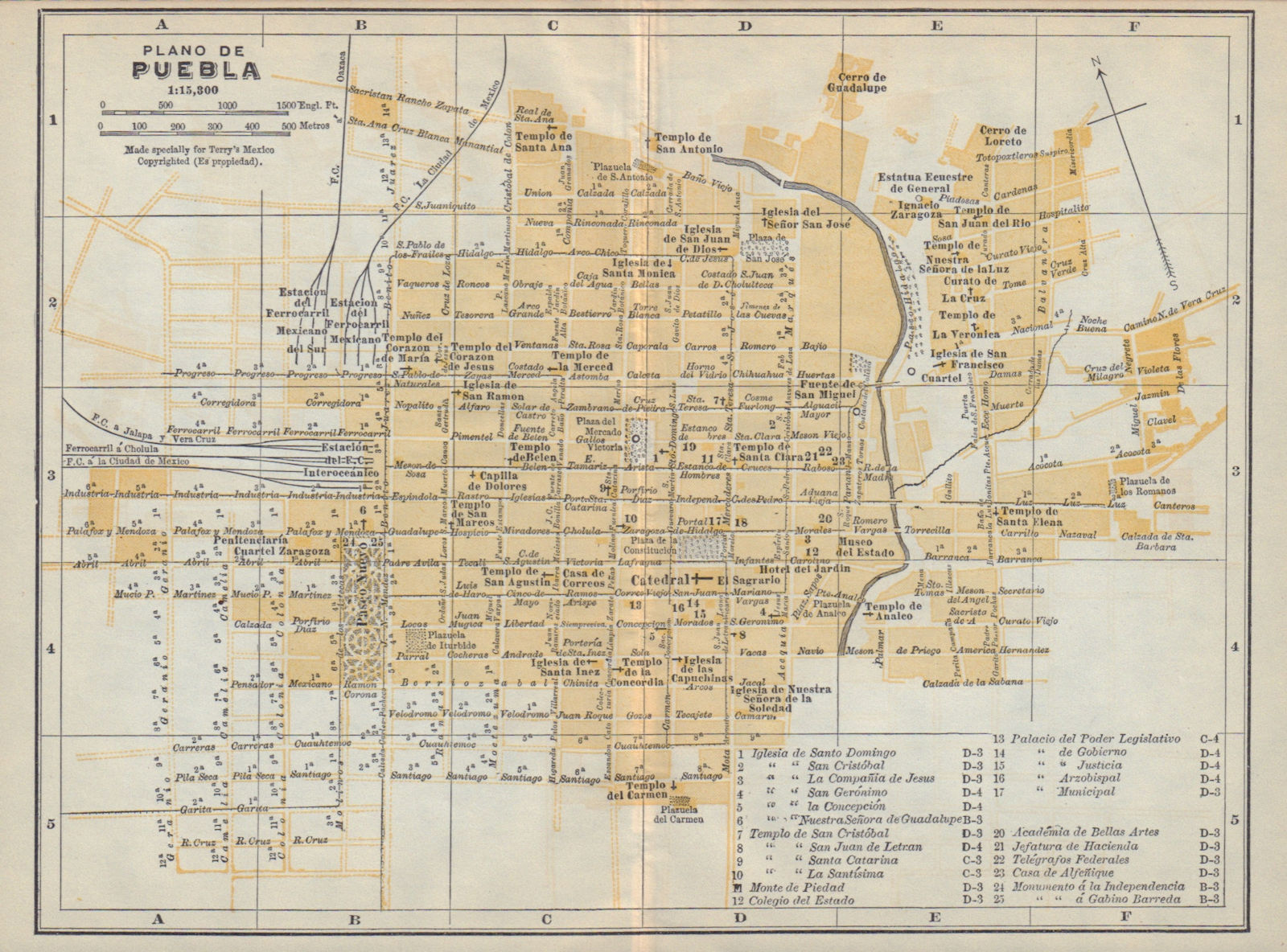 Plano de PUEBLA, Mexico. Mapa de la ciudad. City/town plan 1938 old