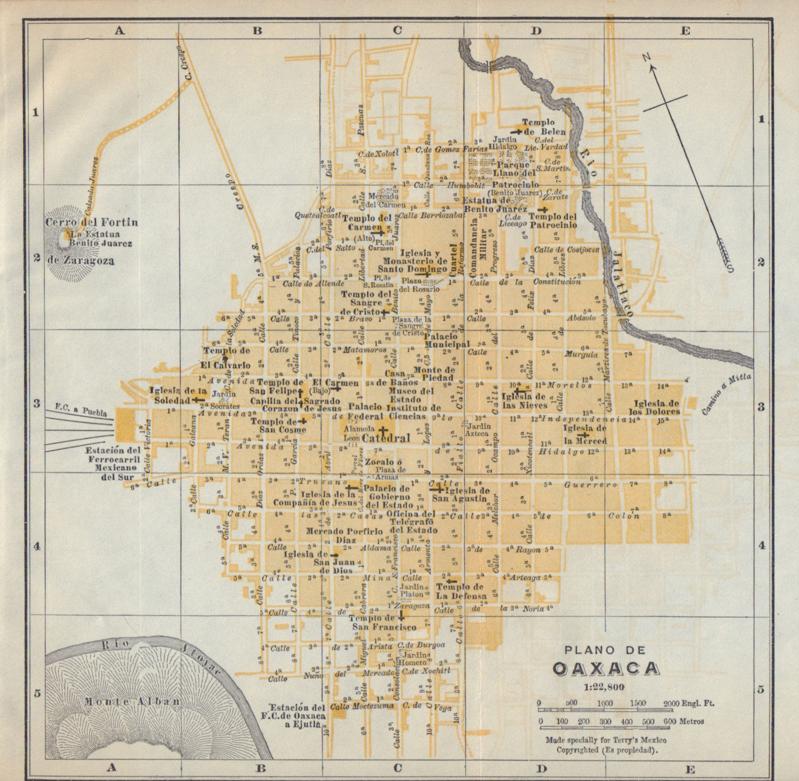 Plano de OAXACA, Mexico. Mapa de la ciudad. City/town plan 1938 old