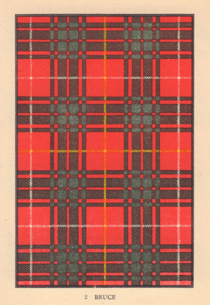 Bruce. Scottish Clan Tartan. SMALL 8x11.5cm 1937 old vintage print picture