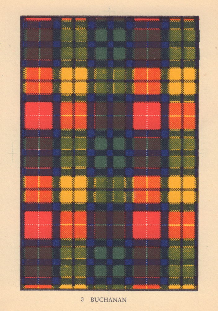 Buchanan. Scottish Clan Tartan. SMALL 8x11.5cm 1937 old vintage print picture
