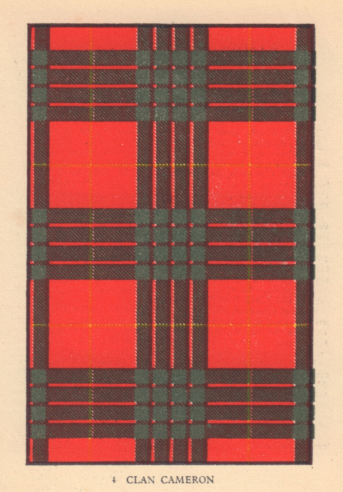 Clan Cameron. Scottish Clan Tartan. SMALL 8x11.5cm 1937 old vintage print