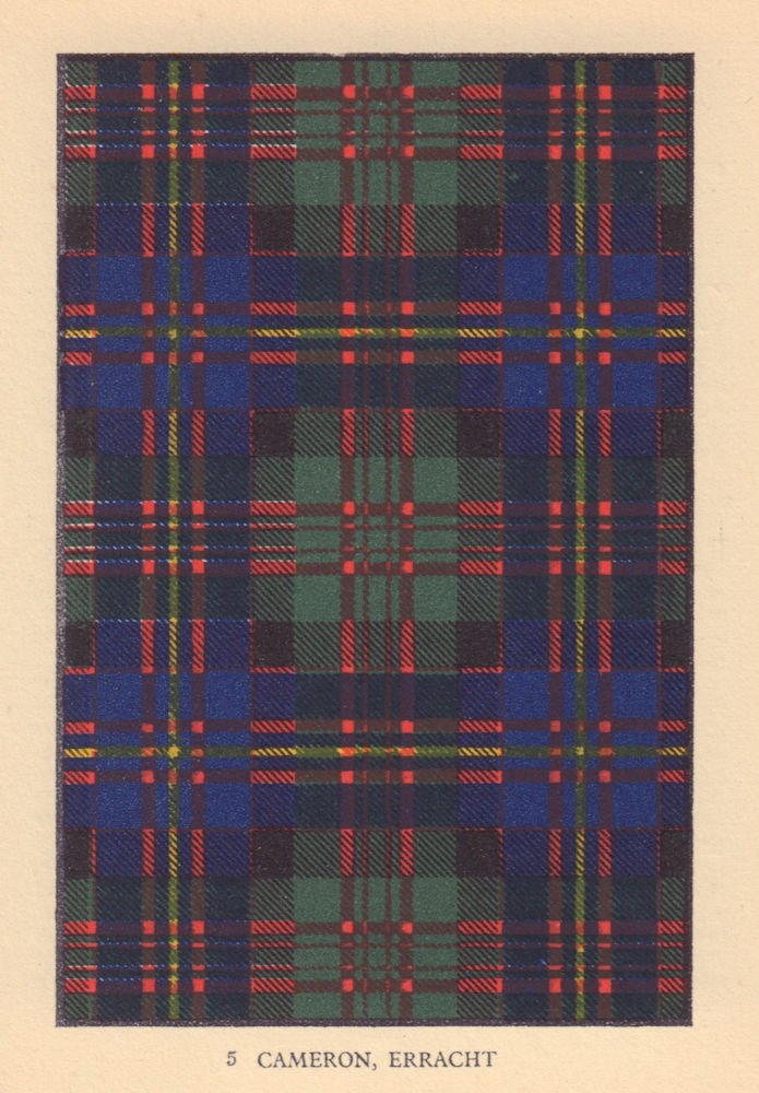 Cameron of Erracht. Scottish Clan Tartan. SMALL 8x11.5cm 1937 old print