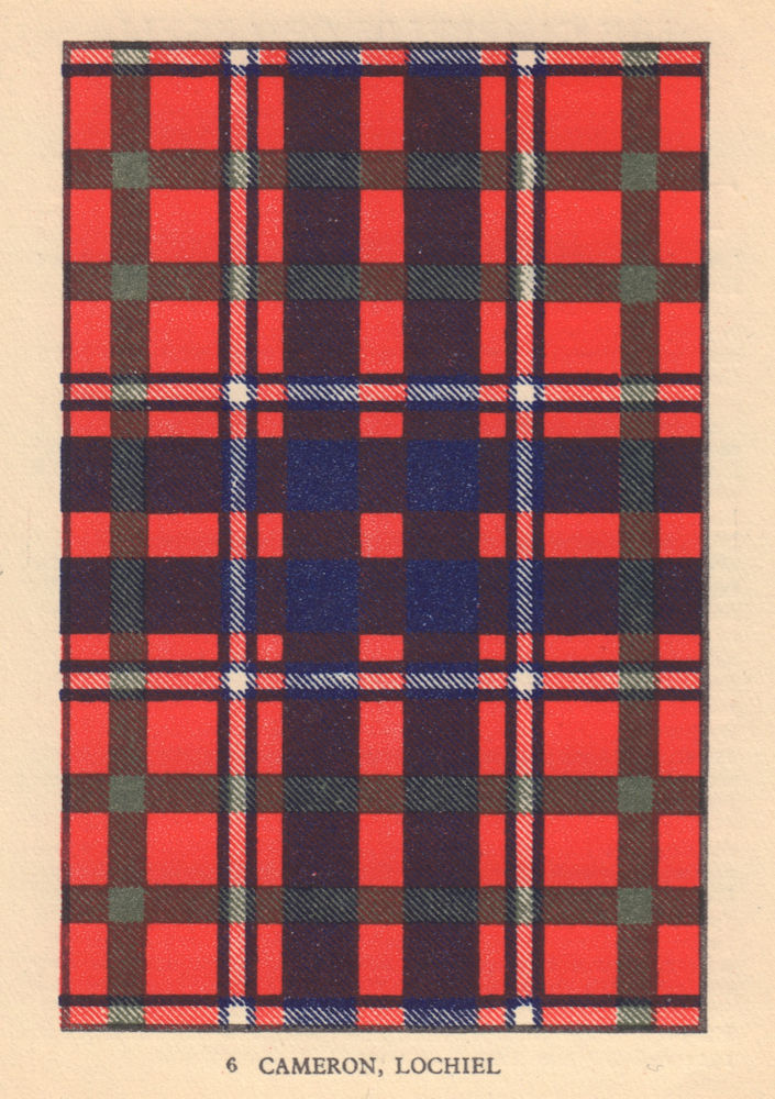 Cameron of Lochiel. Scottish Clan Tartan. SMALL 8x11.5cm 1937 old print