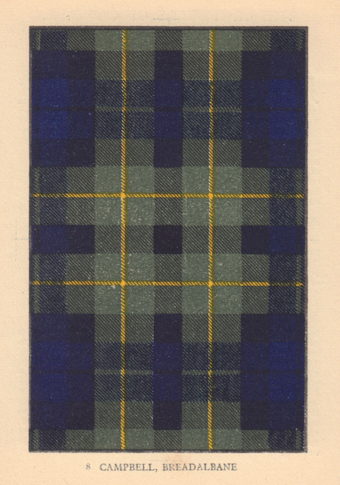 Campbell of Breadalbane. Scottish Clan Tartan. SMALL 8x11.5cm 1937 old print