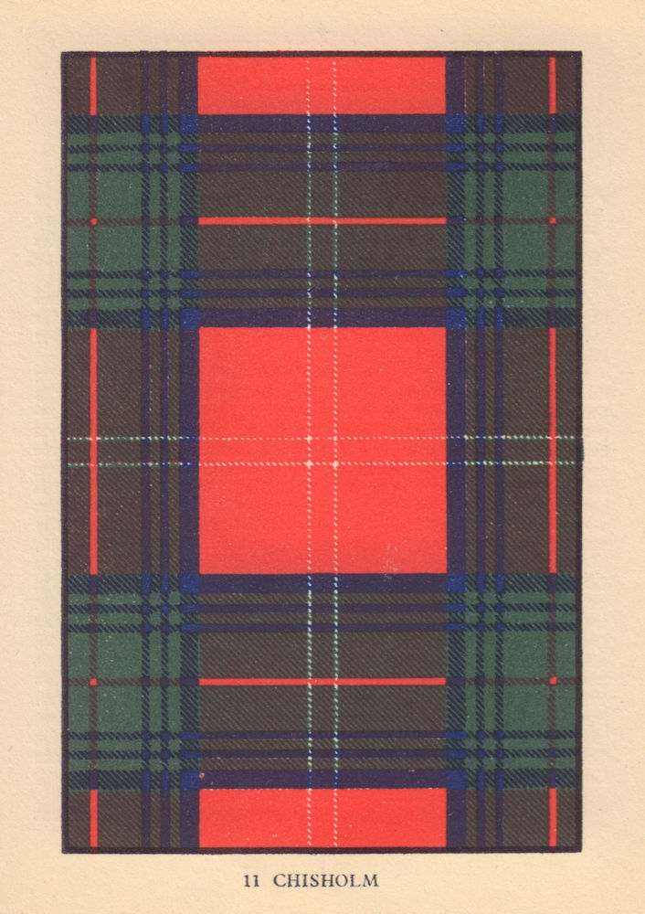Chisholm. Scottish Clan Tartan. SMALL 8x11.5cm 1937 old vintage print picture