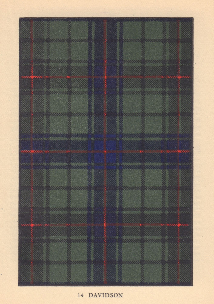 Davidson. Scottish Clan Tartan. SMALL 8x11.5cm 1937 old vintage print picture