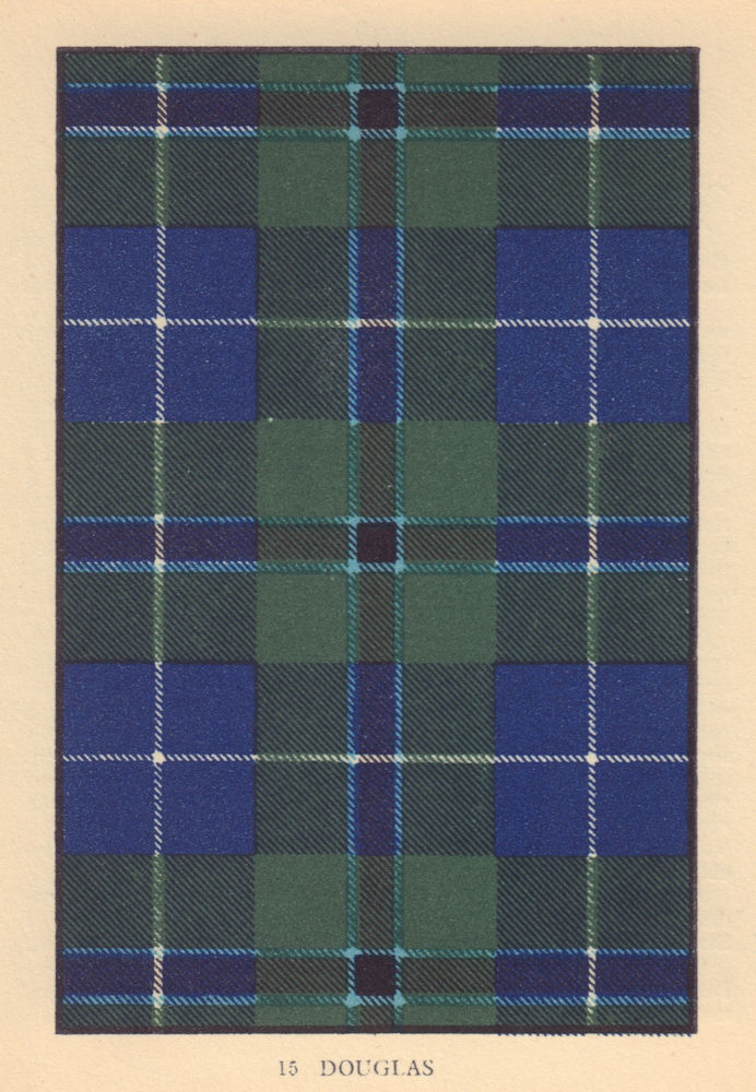 Douglas. Scottish Clan Tartan. SMALL 8x11.5cm 1937 old vintage print picture