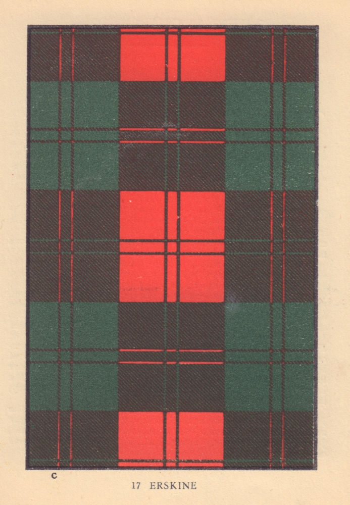 Erskine. Scottish Clan Tartan. SMALL 8x11.5cm 1937 old vintage print picture