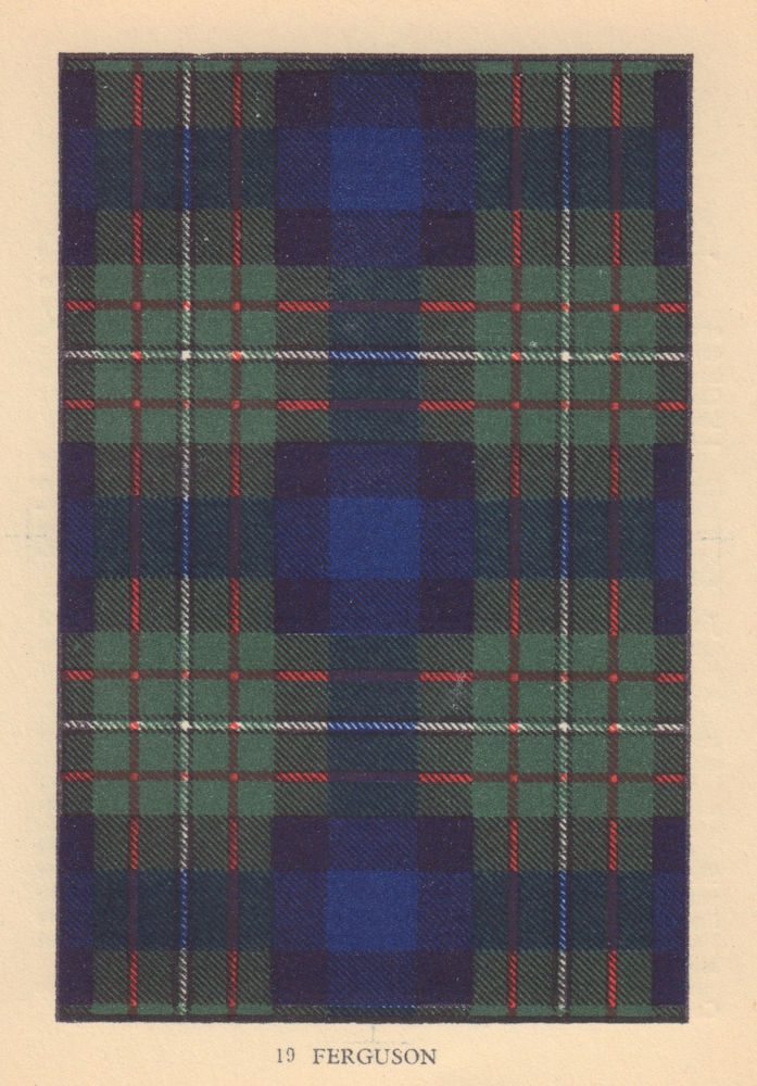 Ferguson. Scottish Clan Tartan. SMALL 8x11.5cm 1937 old vintage print picture