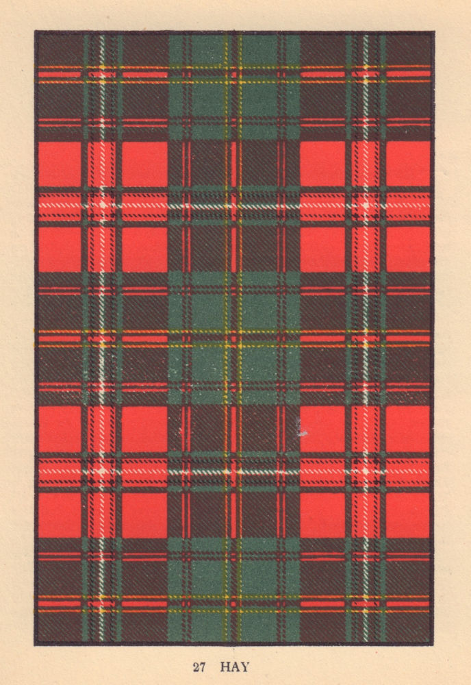 Hay. Scottish Clan Tartan. SMALL 8x11.5cm 1937 old vintage print picture