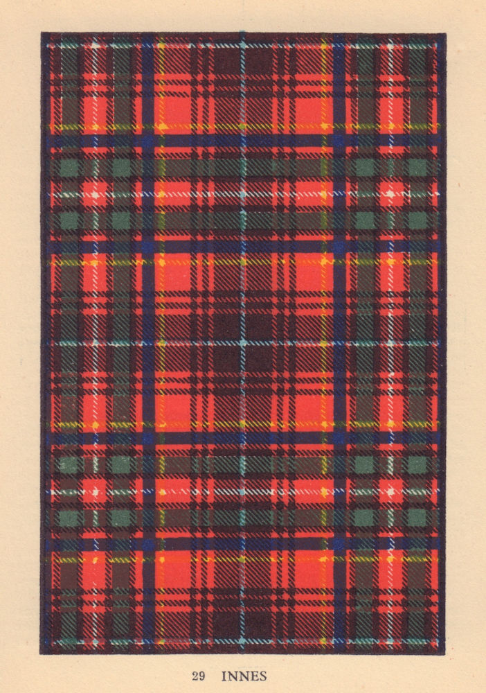 Innes. Scottish Clan Tartan. SMALL 8x11.5cm 1937 old vintage print picture