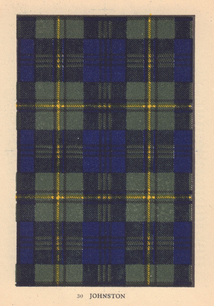 Johnston. Scottish Clan Tartan. SMALL 8x11.5cm 1937 old vintage print picture