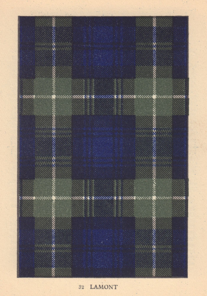 Lamont. Scottish Clan Tartan. SMALL 8x11.5cm 1937 old vintage print picture