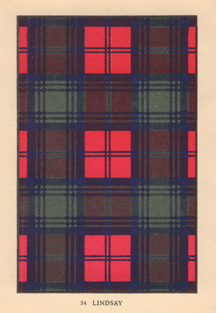 Associate Product Lindsay. Scottish Clan Tartan. SMALL 8x11.5cm 1937 old vintage print picture