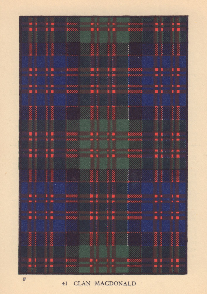 Clan MacDonald. Scottish Clan Tartan. SMALL 8x11.5cm 1937 old vintage print