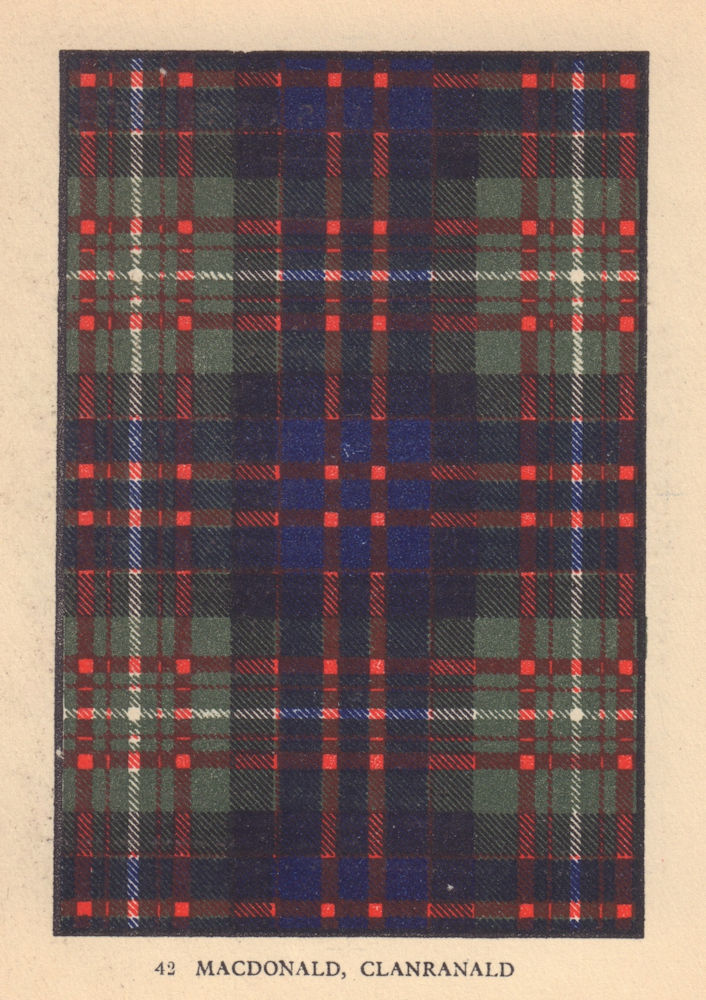 MacDonald of Clanranald. Scottish Clan Tartan. SMALL 8x11.5cm 1937 old print