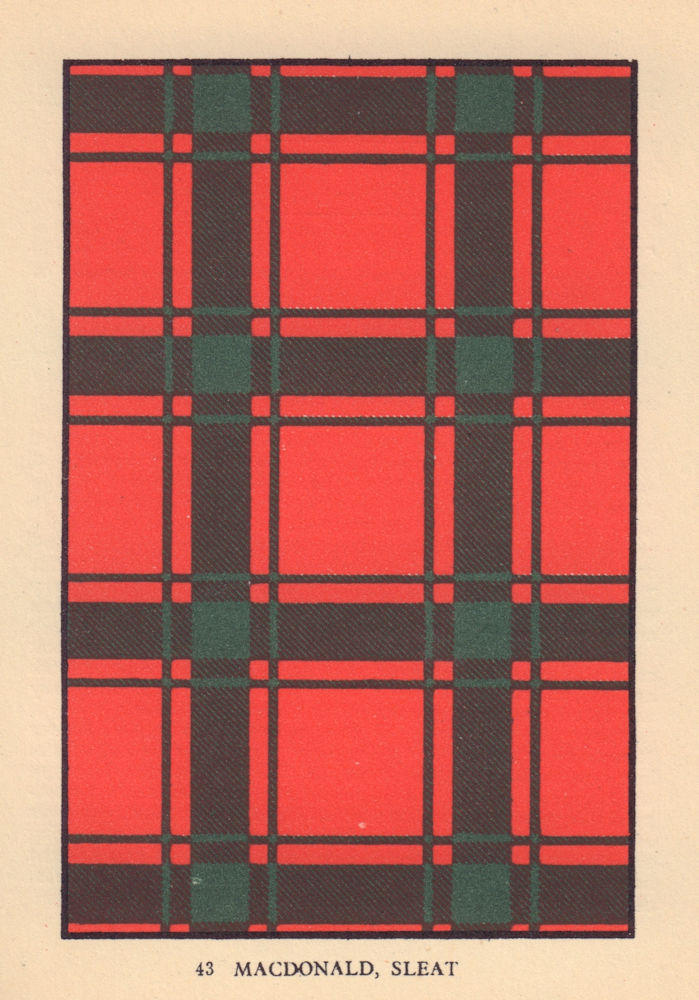 MacDonald of Sleat. Scottish Clan Tartan. SMALL 8x11.5cm 1937 old print