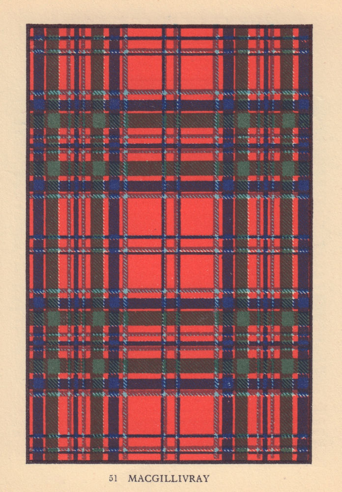 MacGillivray. Scottish Clan Tartan. SMALL 8x11.5cm 1937 old vintage print