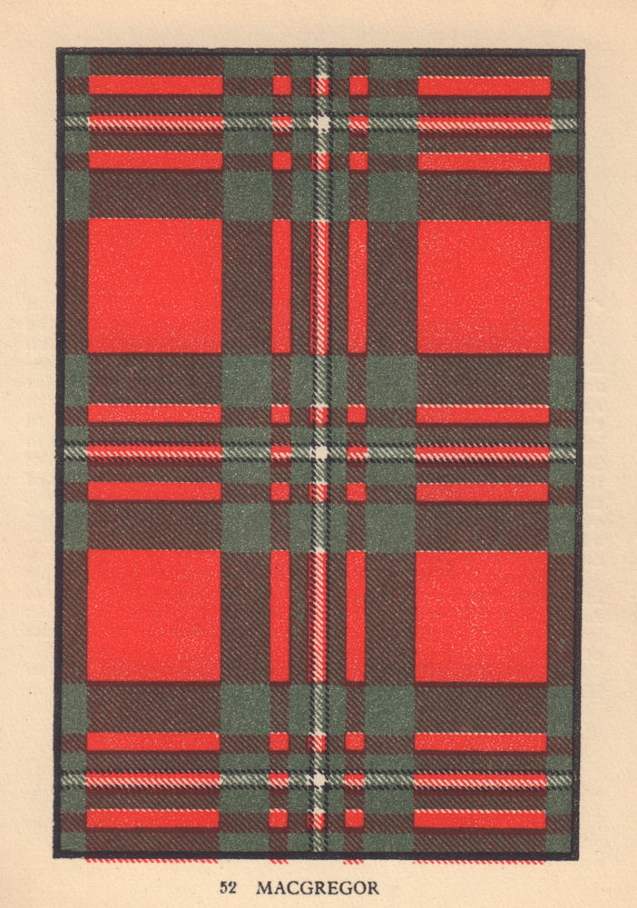 MacGregor. Scottish Clan Tartan. SMALL 8x11.5cm 1937 old vintage print picture