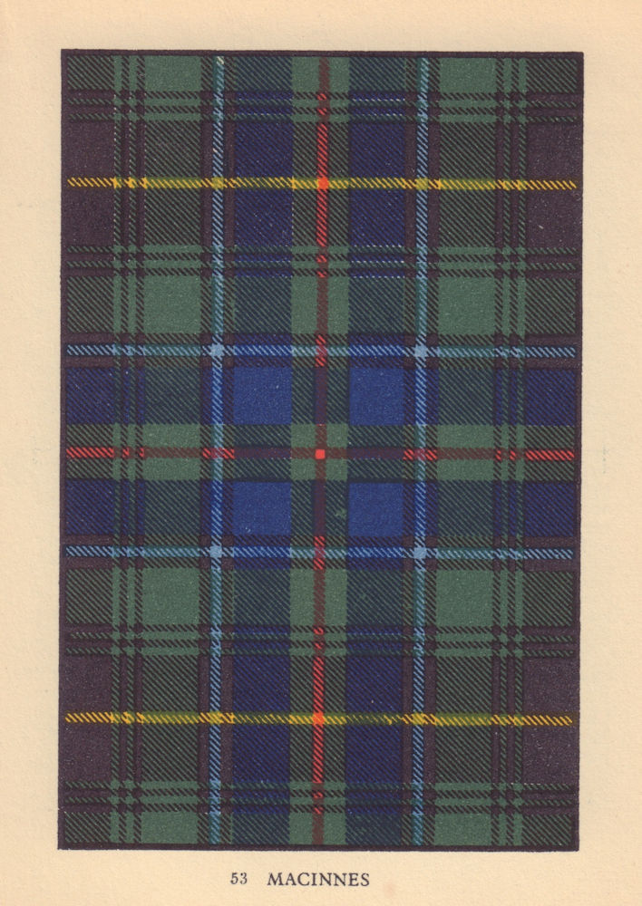Macinnes [Aonghais]. Scottish Clan Tartan. SMALL 8x11.5cm 1937 old print