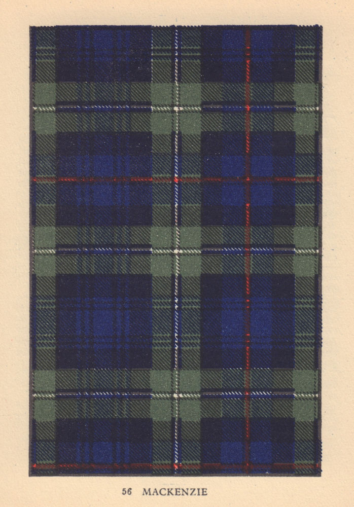 MacKenzie. Scottish Clan Tartan. SMALL 8x11.5cm 1937 old vintage print picture
