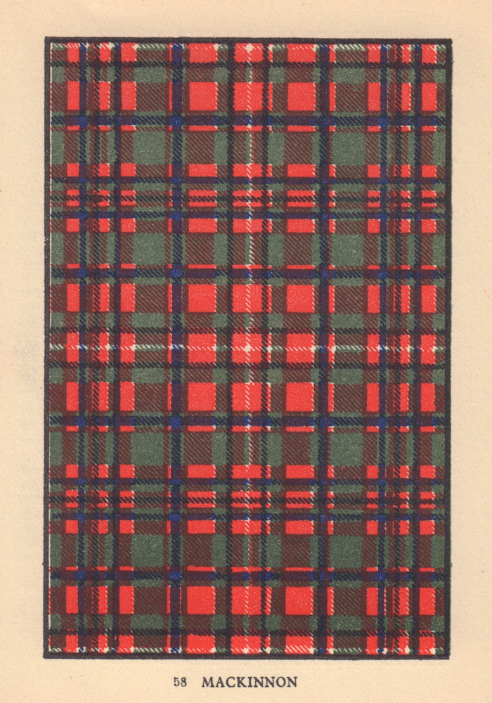 Mackinnon. Scottish Clan Tartan. SMALL 8x11.5cm 1937 old vintage print picture