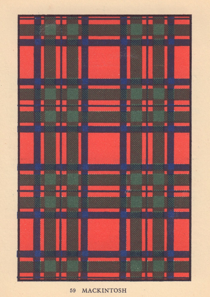 Mackintosh. Scottish Clan Tartan. SMALL 8x11.5cm 1937 old vintage print