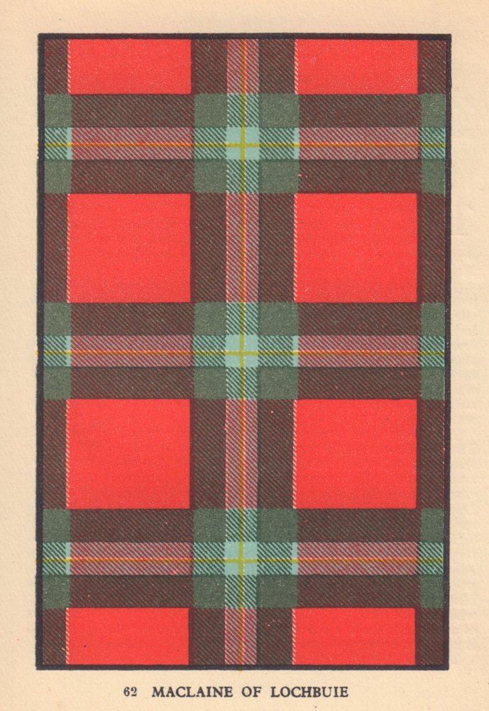 Maclaine of Lochbuie. Scottish Clan Tartan. SMALL 8x11.5cm 1937 old print