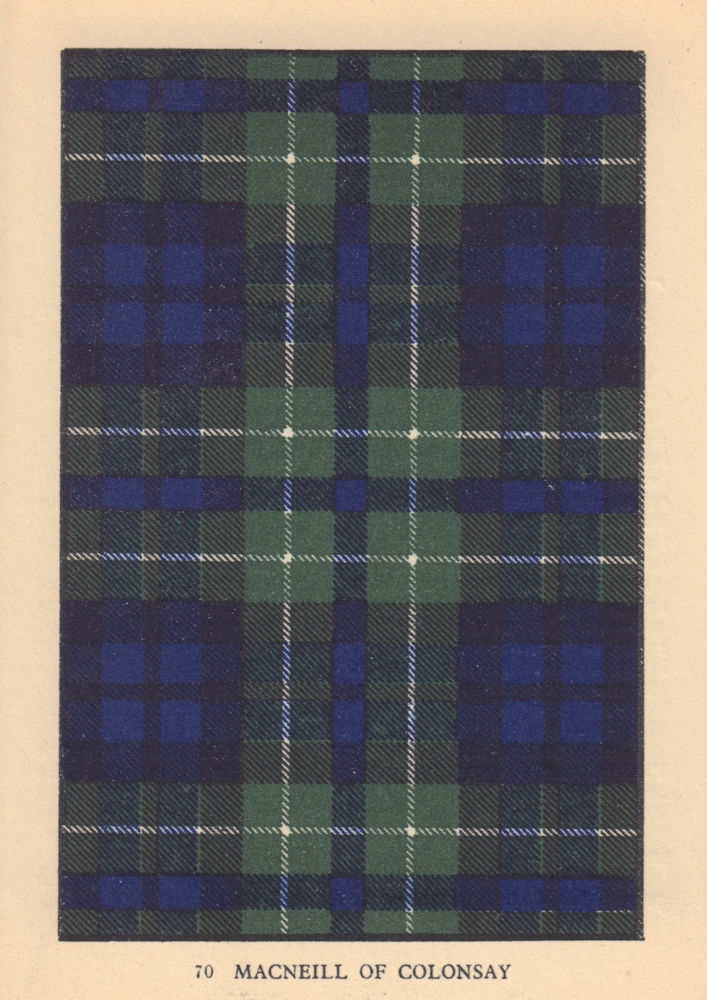 MacNeill of Colonsay. Scottish Clan Tartan. SMALL 8x11.5cm 1937 old print