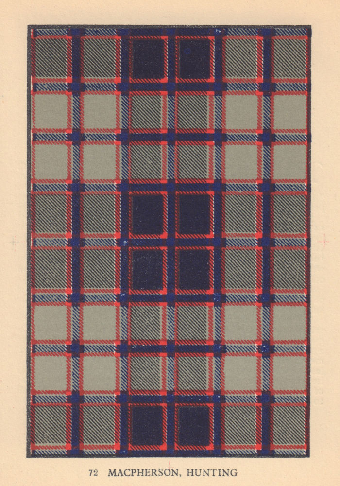Macpherson, Hunting. Scottish Clan Tartan. SMALL 8x11.5cm 1937 old print